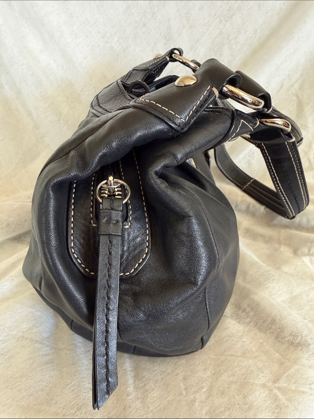Coach Black Leather Shoulder Bag with Buckle Accent - Picture 4 of 9